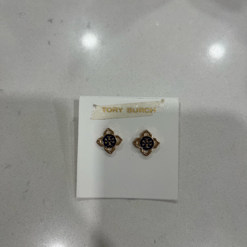 Tory Burch Gold and Dark Earrings